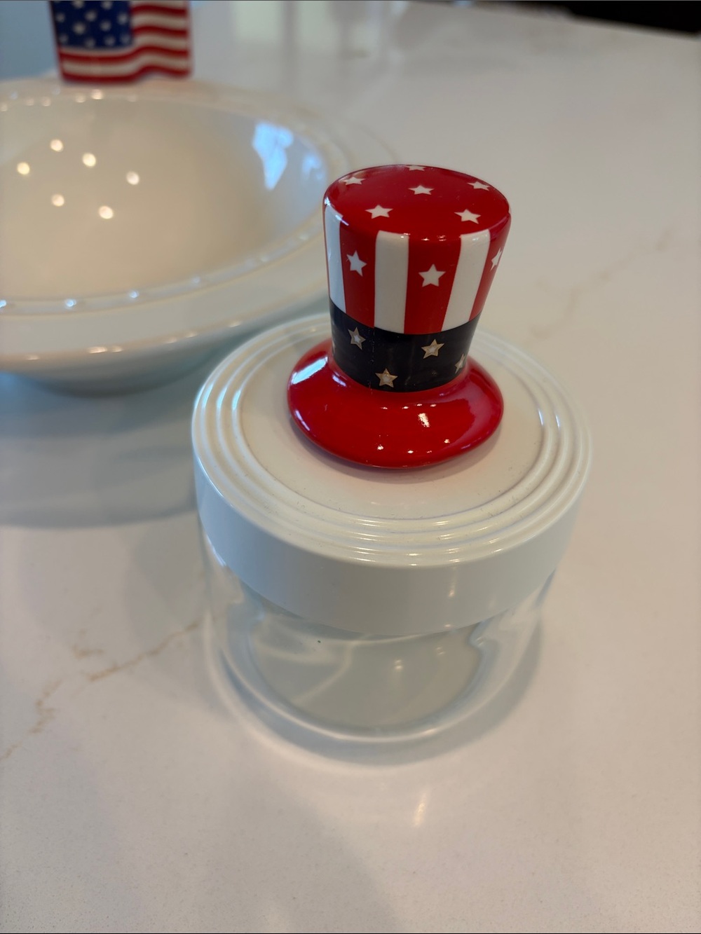 Rare and retired Nora Fleming Red White and Blue Uncle Sam Hat Topper